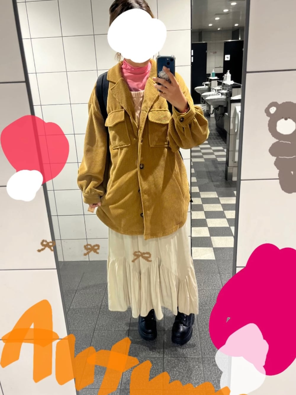 「秋服まるっと大公開、秋服コーデ、古着MIX、古着、古着コーデ、古着好きな人と繋がりたい、古着女子、セカスト、スピードトレーナー、SPINNS、厚底シューズ、フレアスカート、コーデュロイ」｜「natural coutureのアイテム（その他アウター、ブラウン系）」を使った、yukinaさん（レディース・162cm）の秋コーディネートの1枚目の写真