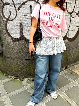 「しまむら（シマムラ）のアイテム（デニムパンツ）」を使った、fuchikoさん（レディース・160cm）の秋コーディネート