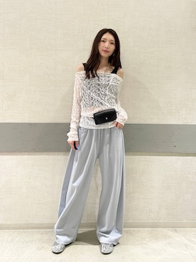 「JEANASIS（ジーナシス）のレースギャザーボートネックLS/589928（Tシャツ/カットソー、ホワイト系）」を使った、えりーさん（レディース・160cm）の春コーディネート