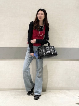 「JEANASIS（ジーナシス）のアシメギャザーボートネックLS/594167（Tシャツ/カットソー、ブラック系）」を使った、えりーさん（レディース・160cm）の春コーディネート