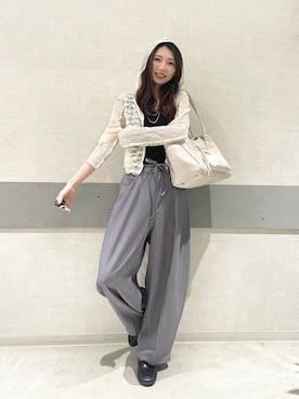 「LOWRYS FARM（ローリーズファーム）のステンレスロングネックレス　605355（ネックレス、シルバー系）」を使った、えりーさん（レディース・160cm）の春コーディネート