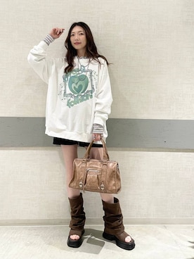 「JEANASIS（ジーナシス）のマルチボーダーヘンリーLST/589935（Tシャツ/カットソー、ホワイト系）」を使った、えりーさん（レディース・160cm）の春コーディネート