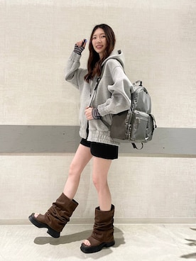 「JEANASIS（ジーナシス）のマルチボーダーヘンリーLST/589935（Tシャツ/カットソー、ブラウン系）」を使った、えりーさん（レディース・160cm）の春コーディネート