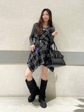 「アイテム（チュニック）」を使った、えりーさん（レディース・165cm）の冬コーディネート