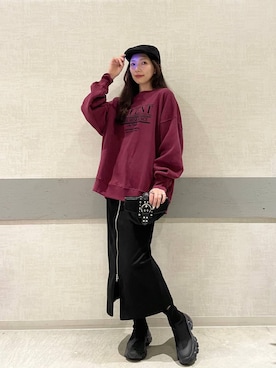 「アイテム（ハンチング/ベレー帽）」を使った、えりーさん（レディース・165cm）の秋コーディネート