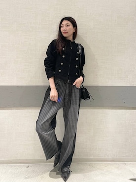 「アイテム（ノーカラーコート、ブラック系）」を使った、えりーさん（レディース・165cm）の秋コーディネート