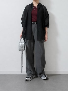 「Cream dot.（クリームドット）の【サージカルステンレス】メッセージプレートとオーバルチェーンのステンレス製2セットネックレス（ネックレス、シルバー系）」を使った、マルシオさん（レディース・151cm）の秋コーディネート