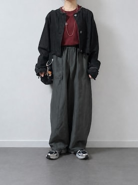 「CRAFT STANDARD BOUTIQUE（クラフトスタンダードブティック）のデニム2WAYブルゾン（デニムジャケット、ブラック系）」を使った、マルシオさん（レディース・151cm）の秋コーディネート
