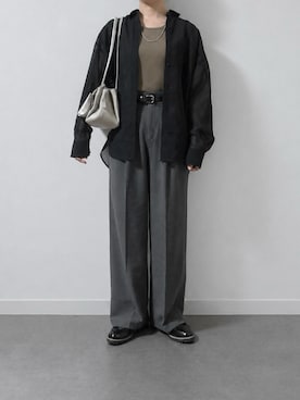 「NUJOH（ヌゾ）のBasic Slim Half Sleeve Tee / ベーシックスリムハーフスリーブT（Tシャツ/カットソー、グリーン系）」を使った、マルシオさん（レディース・151cm）の秋コーディネート