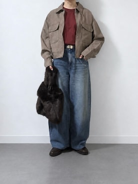 「LOWRYS FARM（ローリーズファーム）のフェイクファーマルシェＢＡＧ　801926（トートバッグ、ブラウン系）」を使った、マルシオさん（レディース・151cm）の秋コーディネート