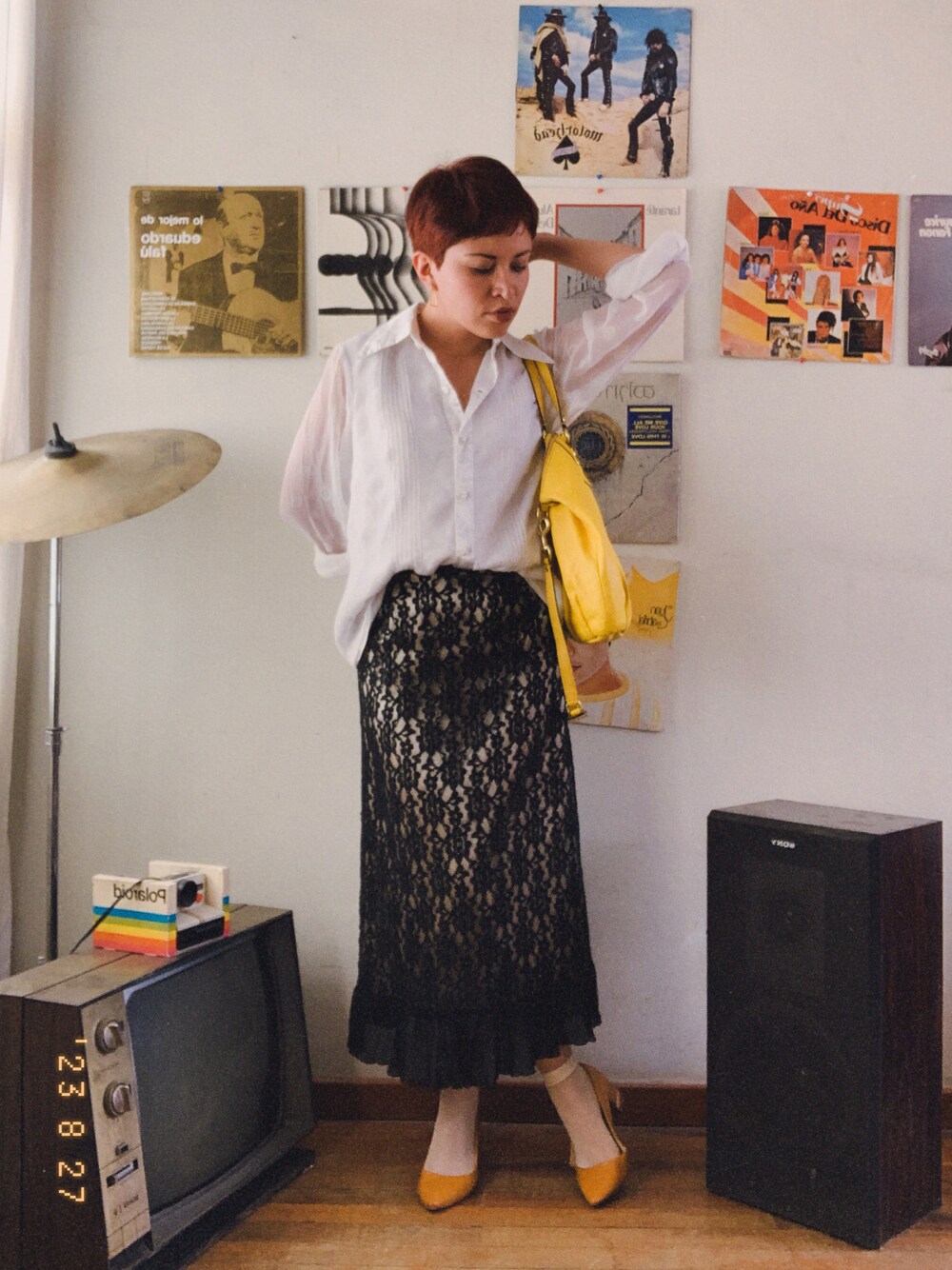 「handmade、vintage」｜「Handmadeのアイテム（シャツ/ブラウス、ホワイト系）」を使った、Chichi Beebsさん（レディース・157cm）の夏コーディネートの1枚目の写真