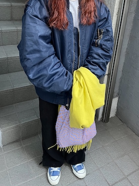 「アイテム（エコバッグ/サブバッグ、パープル系）」を使った、sbeさん（レディース・153cm）の冬コーディネート