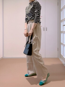 「アイテム（バレエシューズ、グリーン系）」を使った、むーこさん（レディース・155cm）の夏コーディネート