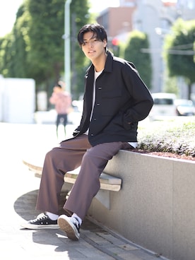 「JUNRED（ジュンレッド）のファイヤーストレッチCPOブルゾン（ブルゾン）」を使った、takumaさん（メンズ・185cm）の秋コーディネート