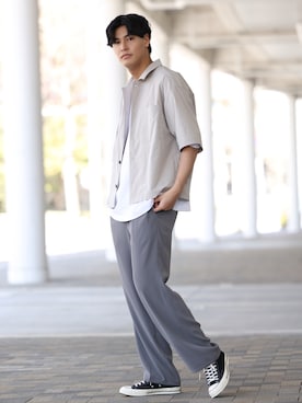 「re_k by JUNRED（レクバイジュンレッド）のアイテム（スラックス）」を使った、takumaさん（メンズ・185cm）の春コーディネート