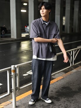 「JUNRED（ジュンレッド）のアイテム（ショルダーバッグ）」を使った、takumaさん（メンズ・185cm）の夏コーディネート