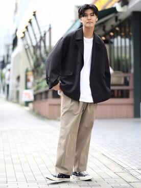 「JUNRED（ジュンレッド）のアイテム（チノパンツ）」を使った、takumaさん（メンズ・185cm）の秋コーディネート