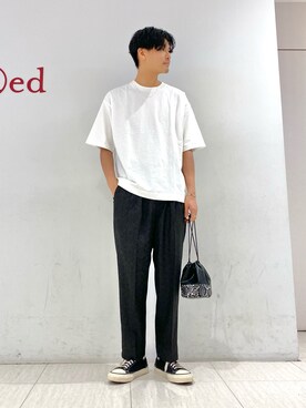 「JUNRED（ジュンレッド）のアイテム（ショルダーバッグ）」を使った、takumaさん（メンズ・185cm）の夏コーディネート