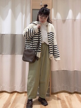 「Samansa Mos2（サマンサ モスモス）のシャーリングレース切替ブラウス（シャツ/ブラウス）」を使った、ニシザワ◎さん（レディース・156cm）の秋コーディネート