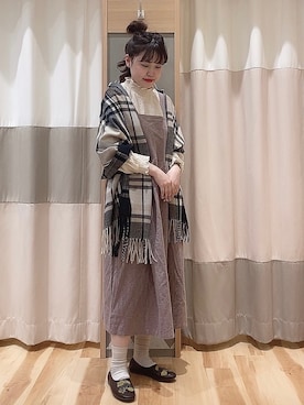 「Samansa Mos2（サマンサ モスモス）のシャーリングレース切替ブラウス（シャツ/ブラウス）」を使った、ニシザワ◎さん（レディース・156cm）の冬コーディネート