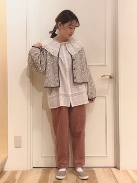 「秋」｜「アイテム（ノーカラージャケット）」を使った、ニシザワ◎さん（レディース・156cm）の秋コーディネート