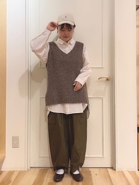 「ニットベスト」｜「アイテム（チュニック）」を使った、ニシザワ◎さん（レディース・156cm）の冬コーディネート
