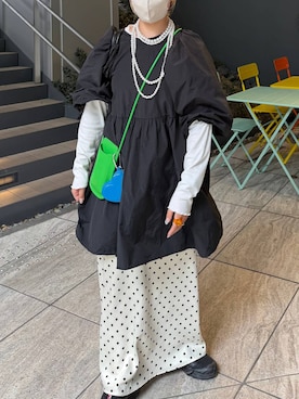 「LOWRYS FARM（ローリーズファーム）のパールタレンネックレス　249411（ネックレス、ベージュ系）」を使った、kureha さん（レディース・158cm）の春コーディネート