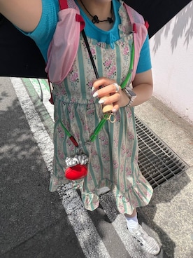 「LOWRYS FARM（ローリーズファーム）のヴィンテージフラワーワンピース　 1047026（ワンピース、グリーン系）」を使った、kureha さん（レディース・158cm）の夏コーディネート