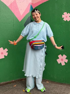 「LOWRYS FARM（ローリーズファーム）のギンガムチェックシュシュ  632423（シュシュ、ブラック系）」を使った、kureha さん（レディース・158cm）の春コーディネート