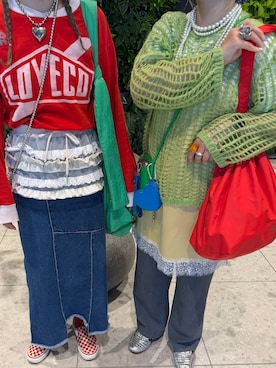 「LOWRYS FARM（ローリーズファーム）のパールタレンネックレス　249411（ネックレス、ベージュ系）」を使った、kureha さん（レディース・158cm）の春コーディネート