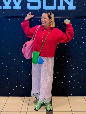 「LOWRYS FARM（ローリーズファーム）の【サトムラプロデュース】でかリボンボストンBAG　570778（ボストンバッグ、ピンク系）」を使った、kureha さん（レディース・158cm）の冬コーディネート