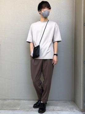 「SHAREEF（シャリーフ）のアイテム（スラックス）」を使った、これしきさん（メンズ・177cm）の夏コーディネート