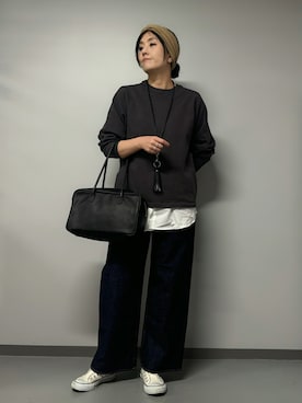 「スリット」｜「アイテム（アクセサリー）」を使った、hanさん（レディース・162cm）の秋コーディネート