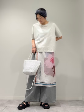 「collex（コレックス）のレザーメッシュ2WAYトートバッグ（トートバッグ、ホワイト系）」を使った、hanさん（レディース・162cm）の春コーディネート