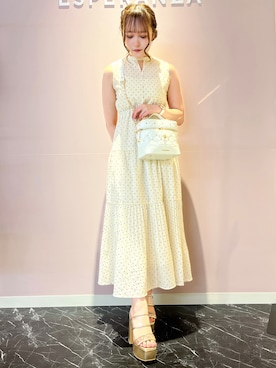 「ESPERANZA（エスペランサ）のビジューバニティバッグ（ショルダーバッグ、ホワイト系）」を使った、konoさん（レディース・149cm）の春コーディネート