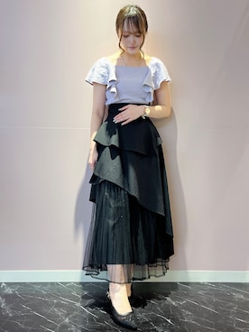 「ESPERANZA（エスペランサ）のラメチュールバックストラップパンプス（パンプス、ブラック系）」を使った、konoさん（レディース・149cm）の夏コーディネート