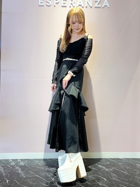 「ESPERANZA（エスペランサ）の【ROYAL PARTYコラボ】ガチ盛りショートブーツ（ブーツ、ホワイト系）」を使った、konoさん（レディース・149cm）の夏コーディネート