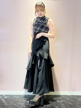 「ESPERANZA（エスペランサ）のチュールスクエアブーツ（ブーツ、ブラック系）」を使った、konoさん（レディース・149cm）の春コーディネート
