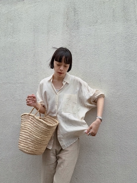 「foundMUJIのアイテム（かごバッグ、ベージュ系）」を使った、Kanocoさん（レディース・170cm）の春コーディネート