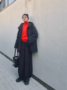 「アイテム（ニットキャップ/ビーニー）」を使った、Kanocoさん（レディース・170cm）の冬コーディネート