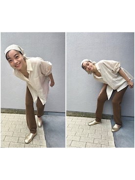 「fog linen work（フォグリネンワーク）のアイテム（バンダナ/スカーフ、ベージュ系）」を使った、Kanocoさん（レディース・170cm）の秋コーディネート