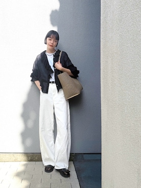 「conges payes ADIEU TRISTESSE（コンジェ ペイエ アデュートリステス）の【3月ベストセラーブランド内2位】【3月お気に入り登録ブランド内1位】Kanocoさんコラボ　フリルブラウス（シャツ/ブラウス、ブラック系）」を使った、Kanocoさん（レディース・170cm）の春コーディネート