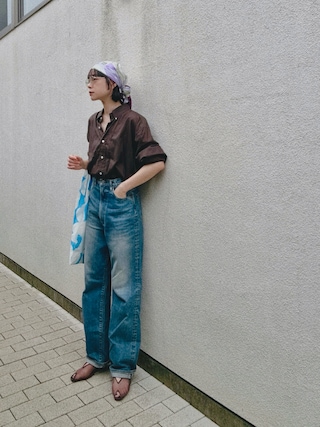 「6(ロク)の<timemachine>HI WAIST DENIM/デニムパンツ(デニムパンツ)」を使った、Kanocoさん(レディース・170cm)の夏コーディネート