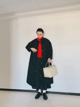 「Libra Cue（リブラ キュー）のアイテム（ノーカラーコート）」を使った、Kanocoさん（レディース・170cm）の冬コーディネート