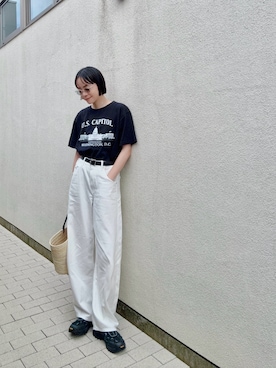 「古着のアイテム（Tシャツ/カットソー、ブラック系）」を使った、Kanocoさん（レディース・170cm）の夏コーディネート