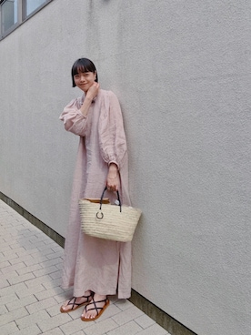「Caccoのアイテム（かごバッグ、ベージュ系）」を使った、Kanocoさん（レディース・170cm）の春コーディネート