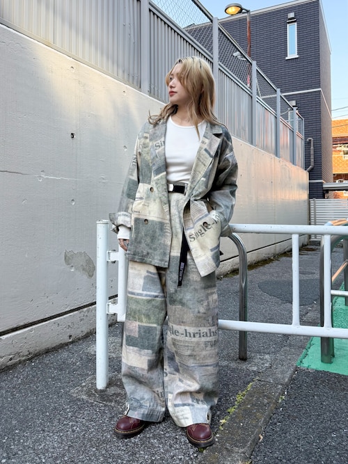 アート柄＆無地ゆるダブルジャケット