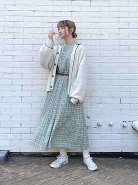 「メッシュベルト」｜「アイテム（ワンピース/ドレス）」を使った、Tamaさん（レディース・157cm）の春コーディネート