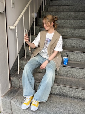 「アイテム（ベスト）」を使った、Tamaさん（レディース・156cm）の夏コーディネート