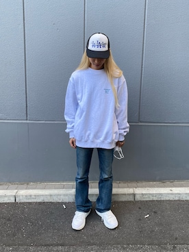 「WHITELAND（ホワイトランド）のアイテム（スウェット）」を使った、佐藤友則さん（メンズ・165cm）の春コーディネート